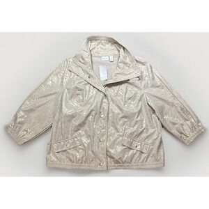 NWT Zenergy by Chicos womens 3 beige gold Foil animal print button up 3/4 sleeve